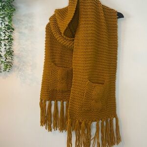 Cozy Mustard Knit Scarf extra long with Fringe Bohemian